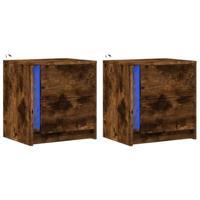 Nachtkastjes met LED 2 st bewerkt hout gerookt eikenkleurig - thumbnail