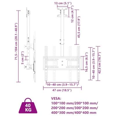 Tv-plafondbeugel 32-65 inch scherm 40 kg Max VESA 400x400 cm