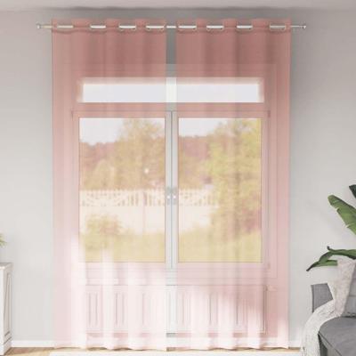 VidaXL Gordijnen voile met doorvoertules 2 st 140x300 cm roze VidaXL Gordijnen voile met doorvoertules 2 st 140x300 cm roze