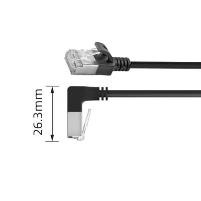ACT Zwarte 5 meter U/FTP CAT6A LSZH Slimline patchkabel met RJ45 connectoren recht naar 90° haaks r ACT Zwarte 5 meter U/FTP CAT6A LSZH Slimline patchkabel met RJ45 connectoren recht naar 90° haaks r