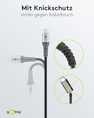 goobay USB-C naar USB-A textielkabel met metalen aansluitingen