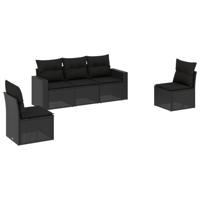 5-delige Loungeset met kussens poly rattan zwart - thumbnail
