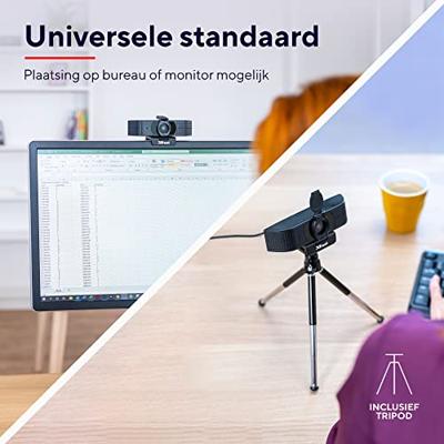 Trust Teza 4K-webcam 3840 x 2160 Pixel Standvoet, Klemhouder