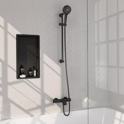Brauer Stripe opbouw baddouche thermostaatkraan SET 02 met glijstang en 3-standen handdouche en doucheslang mat zwart