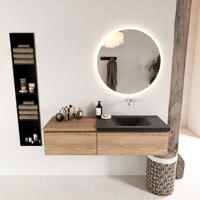 MONDIAZ BUKLA 140cm badmeubel met module 60 kleur Washed Oak met 2 lades. Wastafel CLOUD rechts 0 kraangaten kleur Urban. - thumbnail