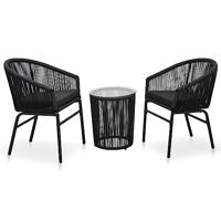 vidaXL 3-delige Bistroset met kussens PVC-rattan zwart - thumbnail