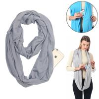 Vrouwen Solid winter Infinity Scarf Pocket lus rits zak sjaals (grijs) - thumbnail