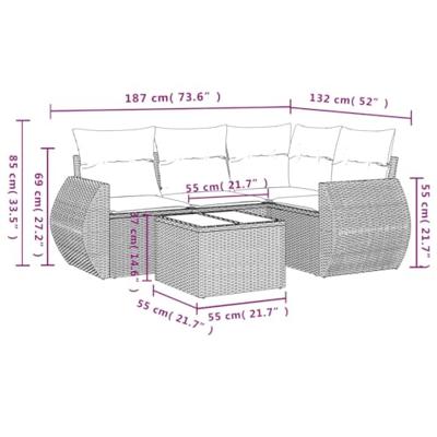 5-delige Loungeset met kussens poly rattan beige