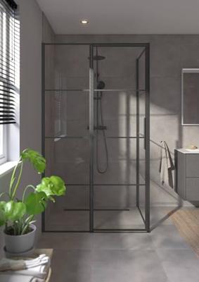 Saqu Devine industriële douchecabine met draaideur incl. antikalk 120x90x210cm mat zwart