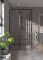 Saqu Devine industriële douchecabine met draaideur incl. antikalk 120x90x210cm mat zwart - thumbnail