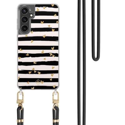 Samsung Galaxy S24 FE hoesje met zwart koord - Hart streepjes Samsung Galaxy S24 FE hoesje met zwart koord - Hart streepjes