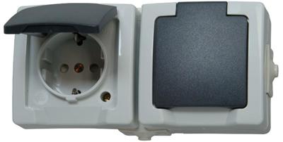 Kopp 137056002 Nautic Wandcontactdoos met randaarde en klapdeksel spatwaterdicht Grijs 1 stuk(s)
