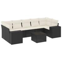 8-delige Loungeset met kussens poly rattan zwart - thumbnail