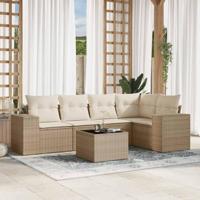 6-delige Loungeset met kussens poly rattan beige - thumbnail