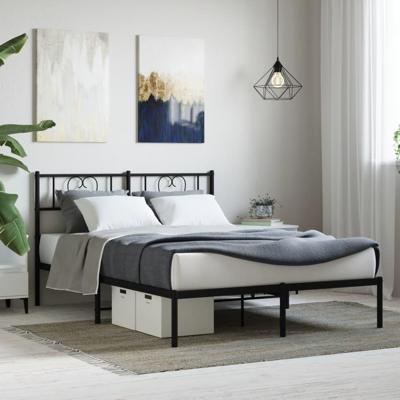 Bedframe met hoofdbord metaal zwart 160x200 cm Bedframe met hoofdbord metaal zwart 160x200 cm