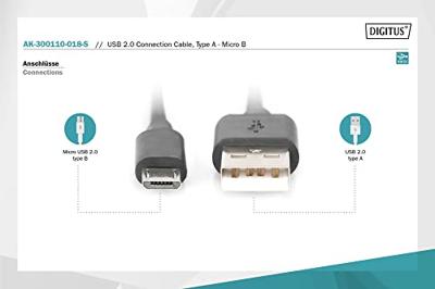 Digitus AK-300110-018-S USB-kabel USB 2.0 USB-A stekker, USB-micro-B stekker 1.80 m Zwart