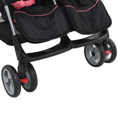 VidaXL Tweelingkinderwagen staal roze en zwart
