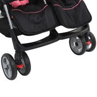 VidaXL Tweelingkinderwagen staal roze en zwart - thumbnail