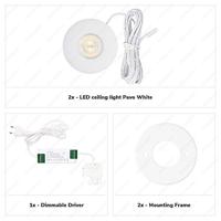 Set van 2 Pavo - Platte LED opbouwspots met lage opbouwhoogte 23mm - 3 Watt 300 Lumen - 2700K Warm wit - Dimbaar - Rond - IP44 waterdicht - Wit - thumbnail