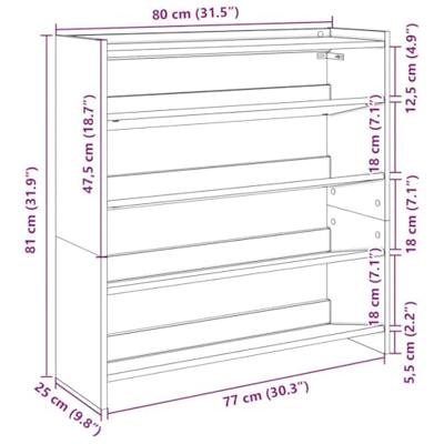 VidaXL Schoenenrek 80x25x81 cm bewerkt hout zwart VidaXL Schoenenrek 80x25x81 cm bewerkt hout zwart