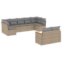 9-delige Loungeset met kussens poly rattan beige - thumbnail
