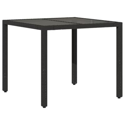 3-delige Tuinset met kussens poly rattan en glas zwart