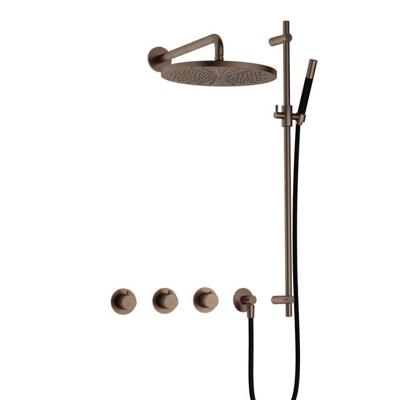 Hotbath Cobber - CB7067 - Inbouw Regendoucheset - Verouderd Messing - 2 Stopkranen - Thermostatisch - Wandarm 40 cm - Hoofddouche 300 mm - Staafhanddouche - Glijstang 900 mm - met M106 - Waterbesparend
