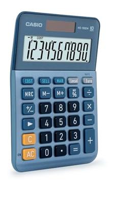 Casio MS-100EM Bureaurekenmachine Blauw Aantal displayposities: 10 werkt op zonne-energie (l x b) 101 mm x 149 mm