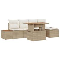 6-delige tuinsofa set met kussens in beige, van poly rattan - thumbnail