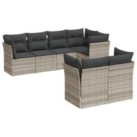 7-delige Loungeset met kussens poly rattan lichtgrijs - thumbnail