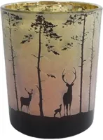 Van Manen theelichthouder glas forest 10x12.5cm groen, rood - thumbnail