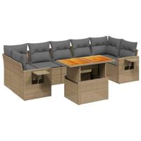 8-delige Loungeset met kussens poly rattan beige - thumbnail