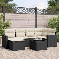 7-delige Loungeset met kussens poly rattan zwart - thumbnail