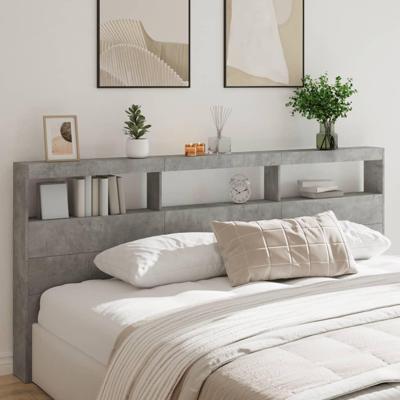 Hoofdbordkast met LED-verlichting 220x17x102 cm betongrijs Hoofdbordkast met LED-verlichting 220x17x102 cm betongrijs