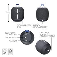 Dankzij de draagbare Bluetooth®-luidsprekers Logitech WONDERBOOM 4 Zwart - thumbnail