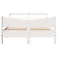 Bedframe met hoofdbord massief grenenhout wit 140x200 cm - thumbnail