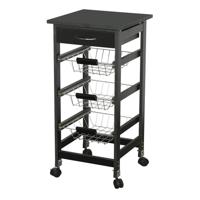 Gebor - Praktische Keukentrolley Op Wielen Met 3 Manden En 1 Lade - 76x37x37cm – Zwart – Keukenhulp – Keukenrek - thumbnail