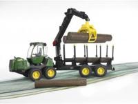 bruder John Deere 1210E Forwarder met vier boomstammen en grijper modelvoertuig - thumbnail
