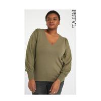 MS Mode semi-transparante trui met textuur olijfgroen - thumbnail