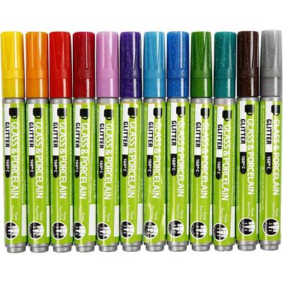 Kreul Glas- & porseleinstiften, lijndikte 2-4 mm, semi-dekkend, diverse kleuren, 72 stuk/ 1 doos