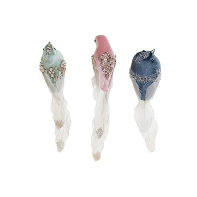 Kerstversiering DKD Home Decor Multicolour Vogel 25 x 7 x 6 cm (3 Stuks)