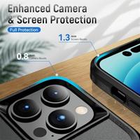 Lunso - iPhone 15 Pro - Armor backcover hoes met ringhouder - Zwart - thumbnail