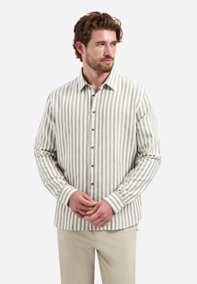No- Excess Shirt Linen Vertical Big Stripe 31470224 Overhemd 044 Taupe