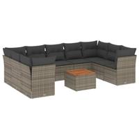 10-delige Loungeset met kussens poly rattan grijs - thumbnail
