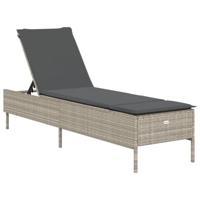 Ligbed met kussen poly rattan lichtgrijs - thumbnail