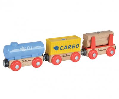 Jonotoys Eichhorn 3 houten wagons met magneten