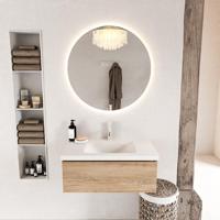 MONDIAZ BUKLA 80cm badmeubel modulair kleur Washed Oak met 1 lade. Wastafel CLOUD midden 1 kraangat kleur Talc. - thumbnail