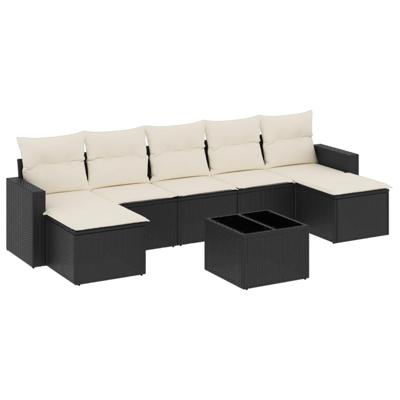 7-delige Loungeset met kussens poly rattan zwart - thumbnail