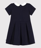Korte mouwen katoenen kinderjurk PETIT BATEAU marineblauw - thumbnail