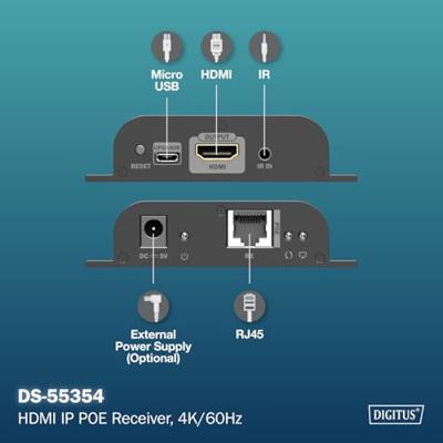 Digitus DS-55354 HDMI-ontvanger HDMI, HDMI-ingang, USB, USB-A, USB-A 1.1, RJ45, Micro-USB Via netwerkkabel RJ45 200 m Digitus DS-55354 HDMI-ontvanger HDMI, HDMI-ingang, USB, USB-A, USB-A 1.1, RJ45, Micro-USB Via netwerkkabel RJ45 200 m